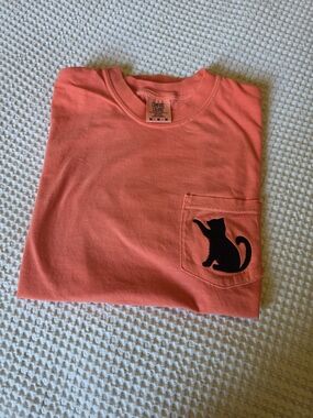 Comfort Colors Crewneck Pocket Tee With Embroidered Cat
